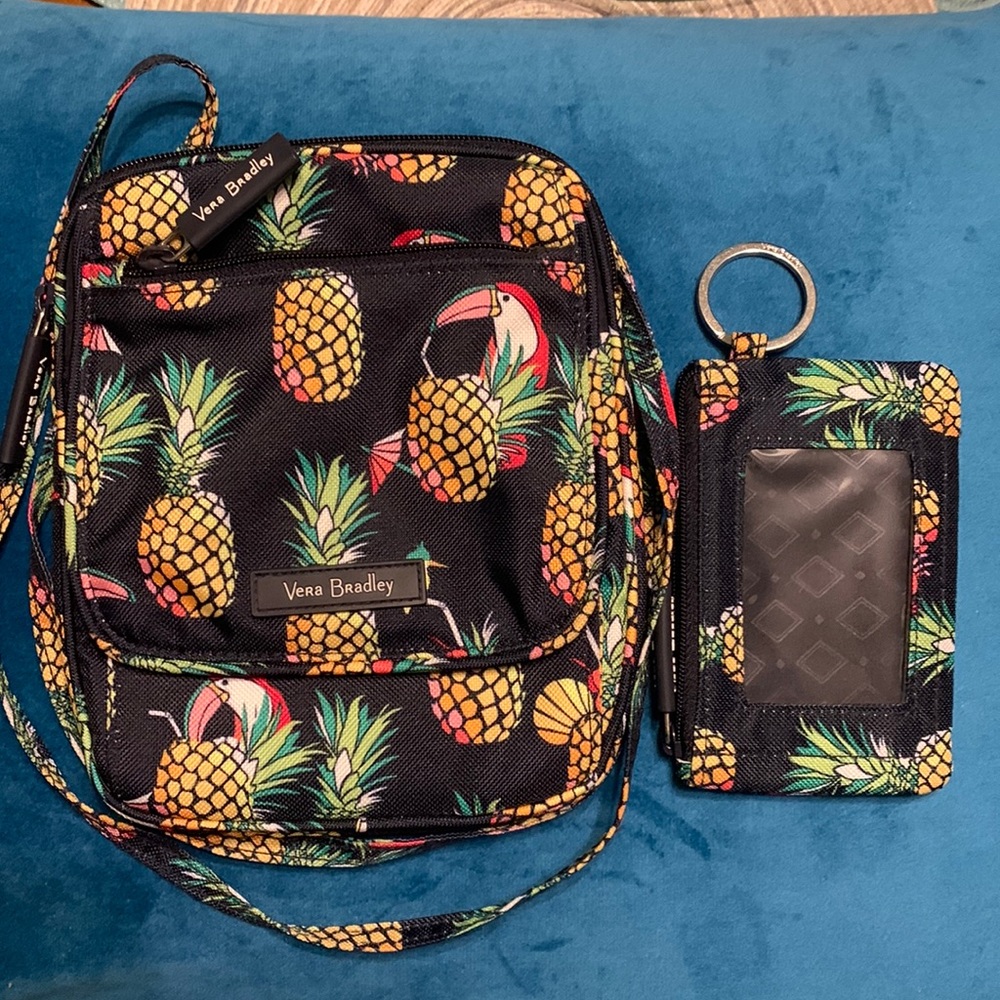 Vera Bradley cross body pineapple purse with change/ID holder.
